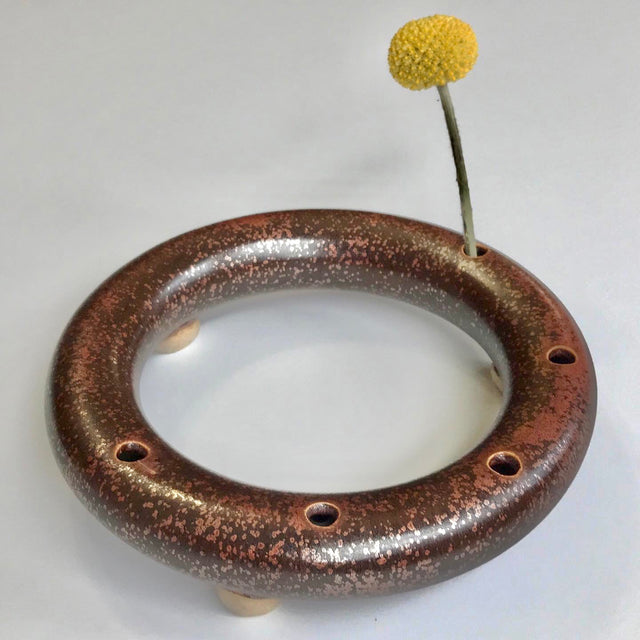 Modern Horizontal Donut Ceramic Vase in Ancient Copper Glaze by Glaze On Studio, Handmade Pottery 