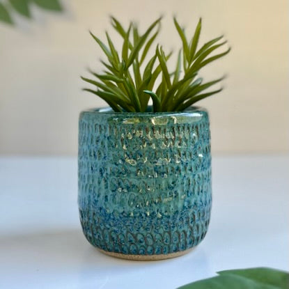 Hand Carved Planter in Ocean Steel