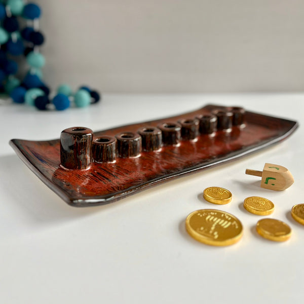 Wood Grain Jasper Menorah