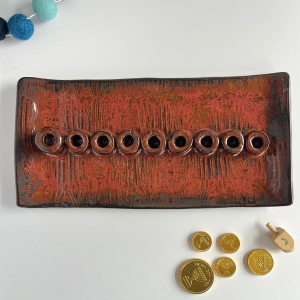 Wood Grain Jasper Menorah