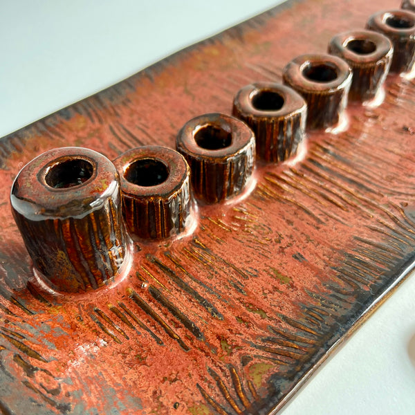 Wood Grain Jasper Menorah