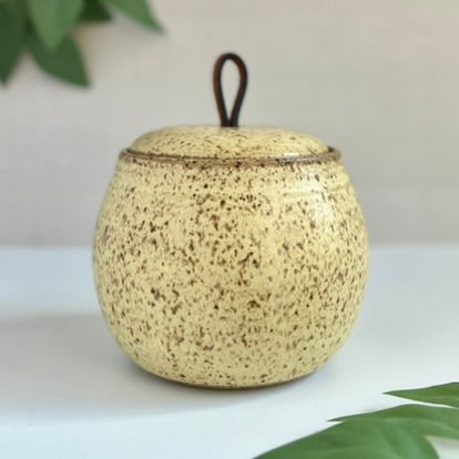 Toasted Hay Lidded Jar with Leather