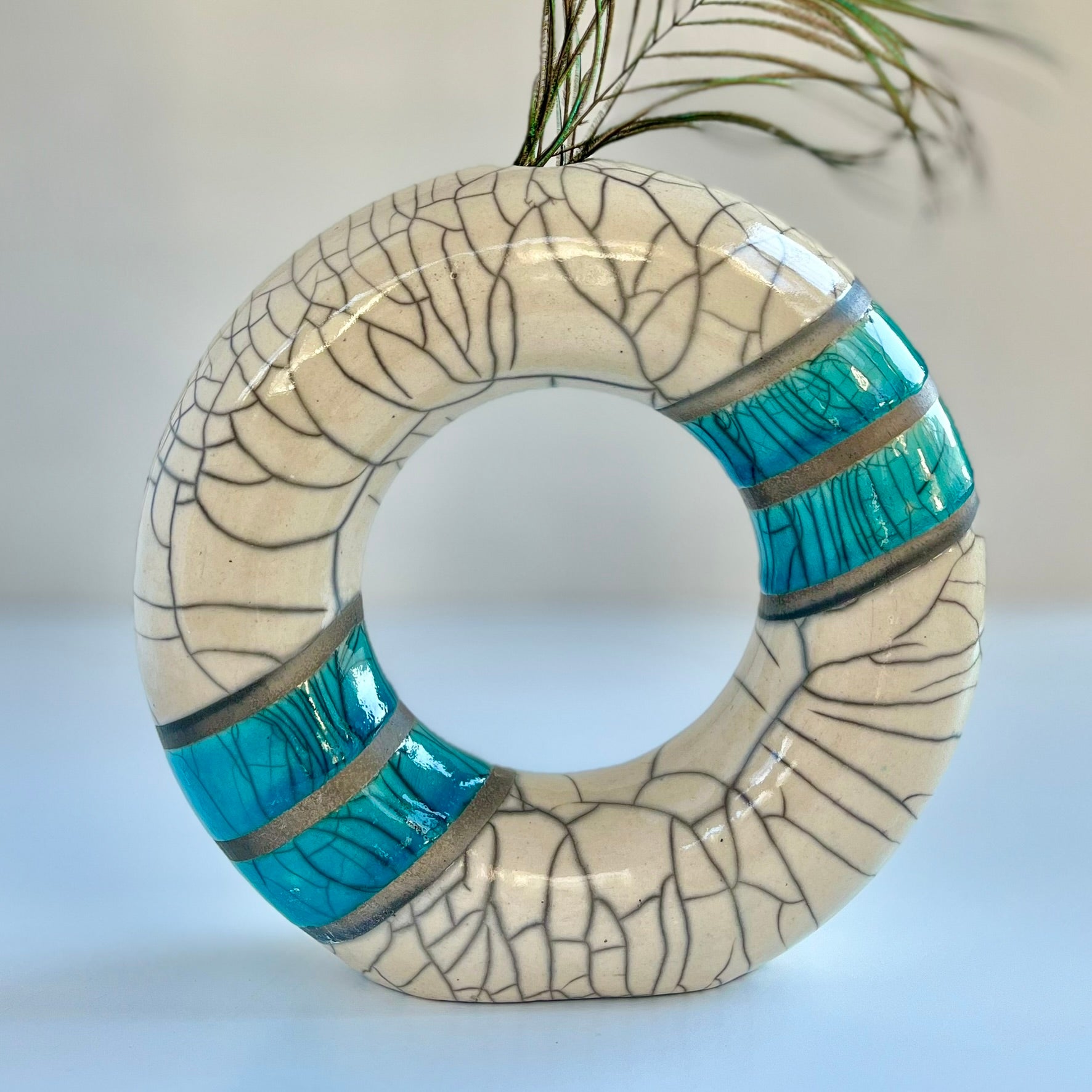 Raku Crackle Donut Vase