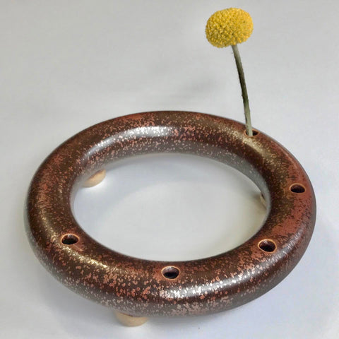 Horizontal Donut Vase in Ancient Copper Glaze - Glaze On Studio - Handmade Pottery and Functional Ceramic Art