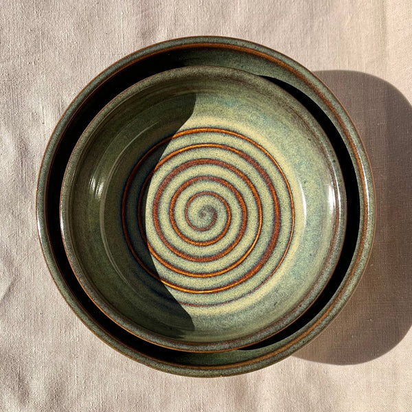 Nesting Spiral Bowls in Iron Lustre