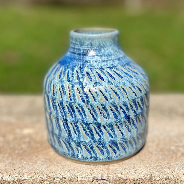 Hand Carved Bottle Vase in Frosted Moss