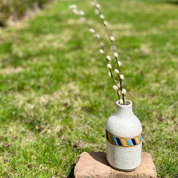 Color Block Bottle Vase in Toasted White