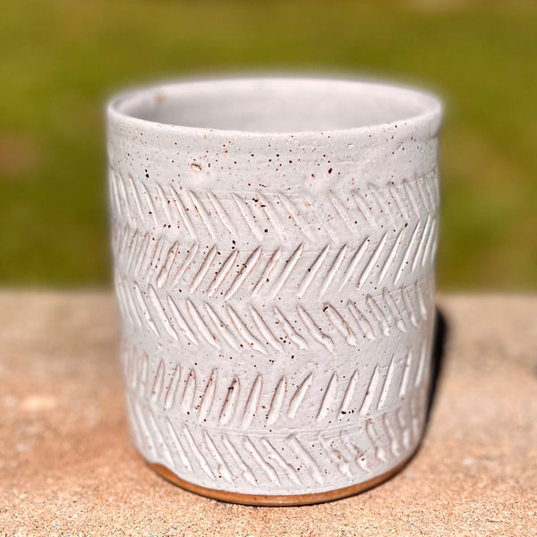 Hand Carved Planter in Speckled White