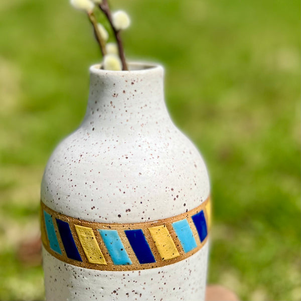 Color Block Bottle Vase in Toasted White