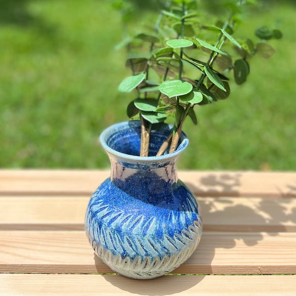 Hand Carved Vase in Frosted Moss