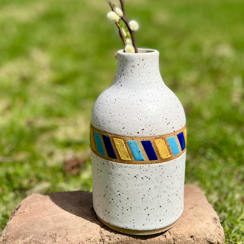 Color Block Bottle Vase in Toasted White