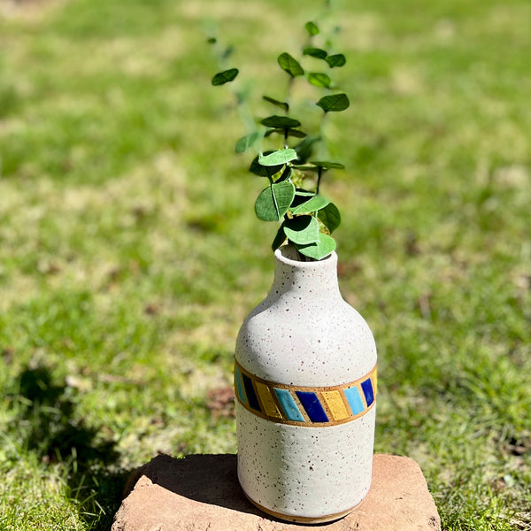 Color Block Bottle Vase in Toasted White