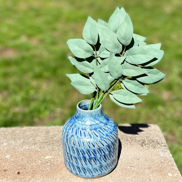 Hand Carved Bottle Vase in Frosted Moss