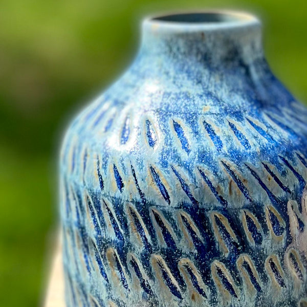 Hand Carved Bottle Vase in Frosted Moss